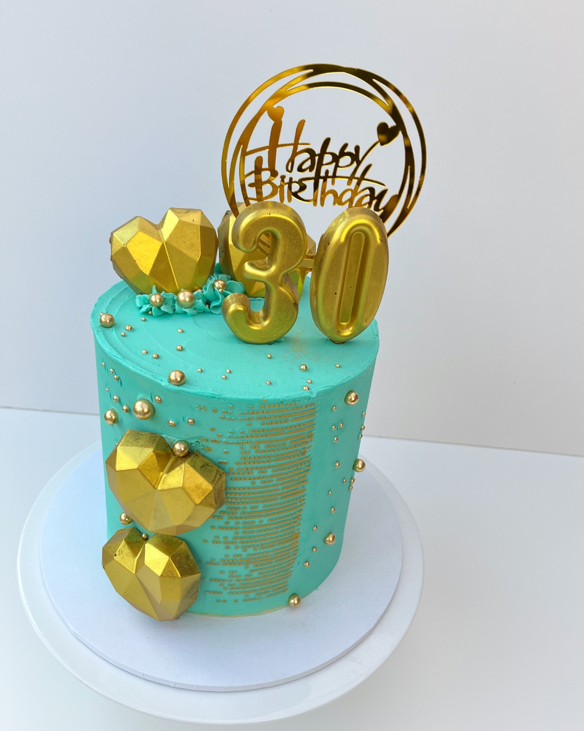 Aquamarine and gold 30th birthday celebration cake
