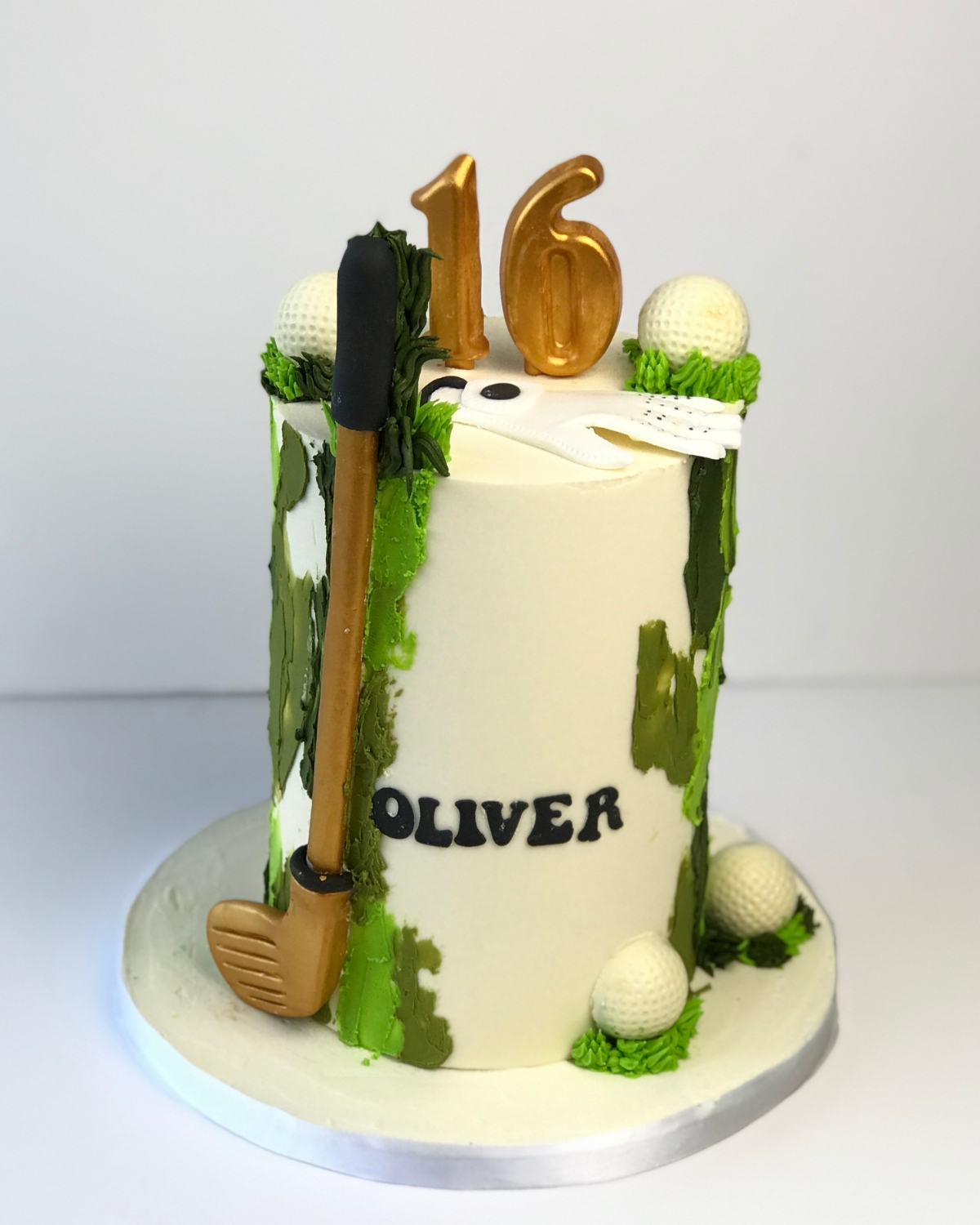 Golf themed 16th birthday cake with sugar club and golf balls